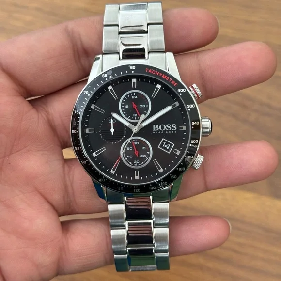 Hugo Boss Allure Chronograph Black Dial Stainless Steel Bracelet Watch | 44mm - Picture 8 of 13